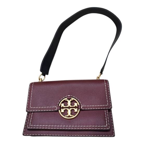 Tory Burch Miller Women's Burgundy‎ Red Leather Formal Western Flap Shoulder Bag - Picture 2 of 13